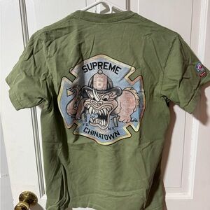 Supreme Olive Green Chinatown Firefighter Patch Tee